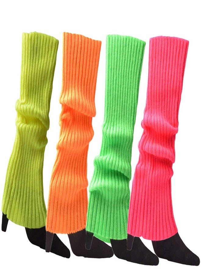 Vogast Women 80s Fluorescent Colored Knit Leg Warmers Ribbed Footless Socks Stockings Halloween Dance Party Accessories Orange - Image 5